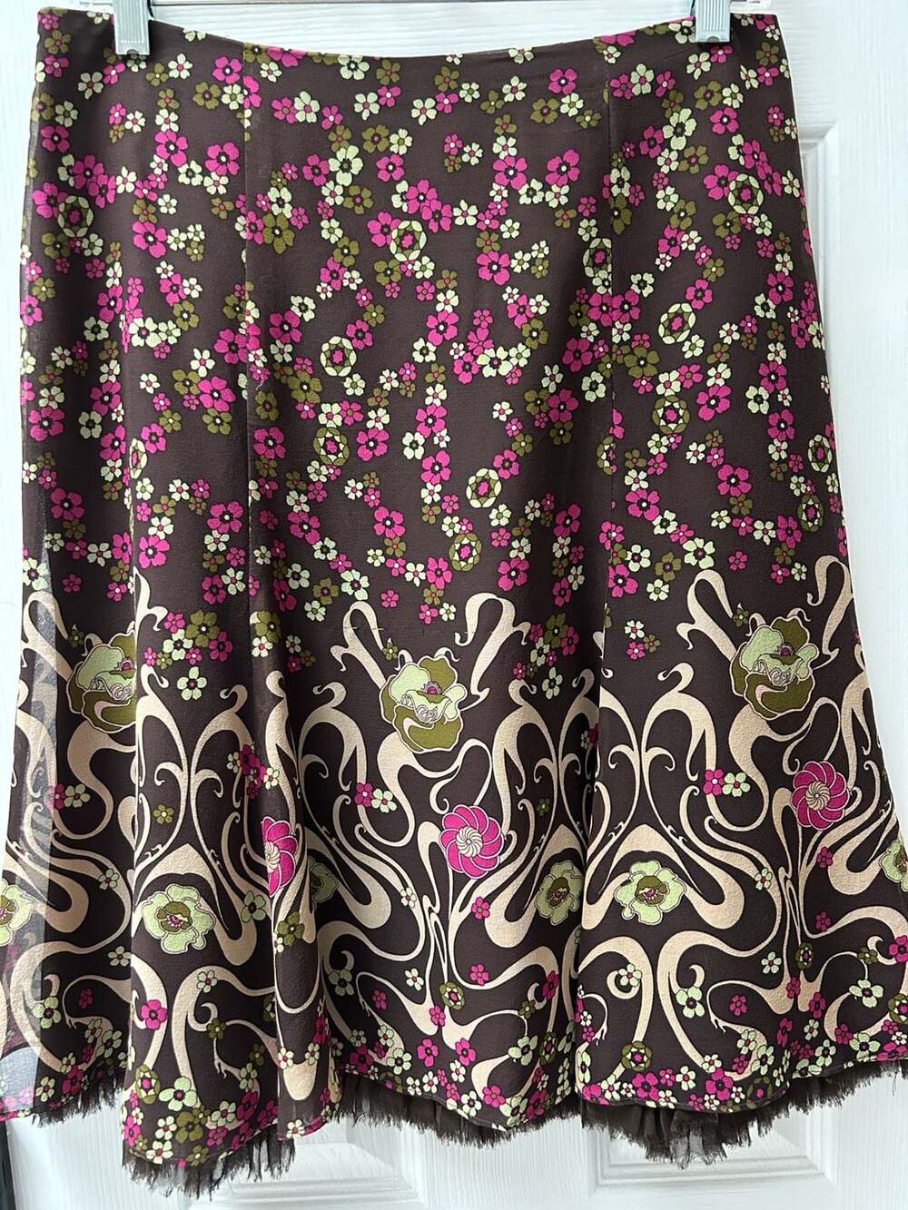 Unique Y2K Floral Indie Cottagecore Vintage 100% Silk Nanette Lepore Skirt, Sz 2